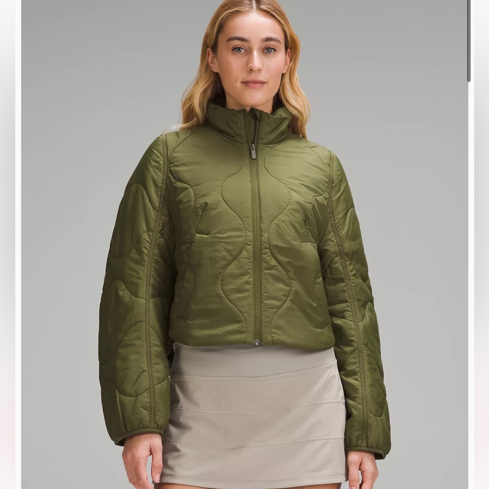 Quilted Light Insulation Cropped Jacket Ether Green Gem
